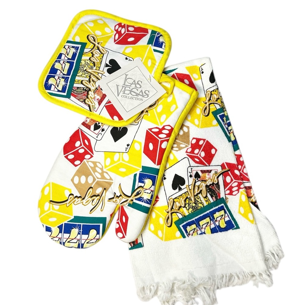 NEW LAS VEGAS COLLECTION Oven Mitt, Pot Holder, and Kitchen Towel Set NWT